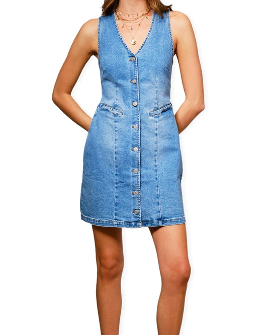 Women's V-Neck Sleeveless Denim Dress