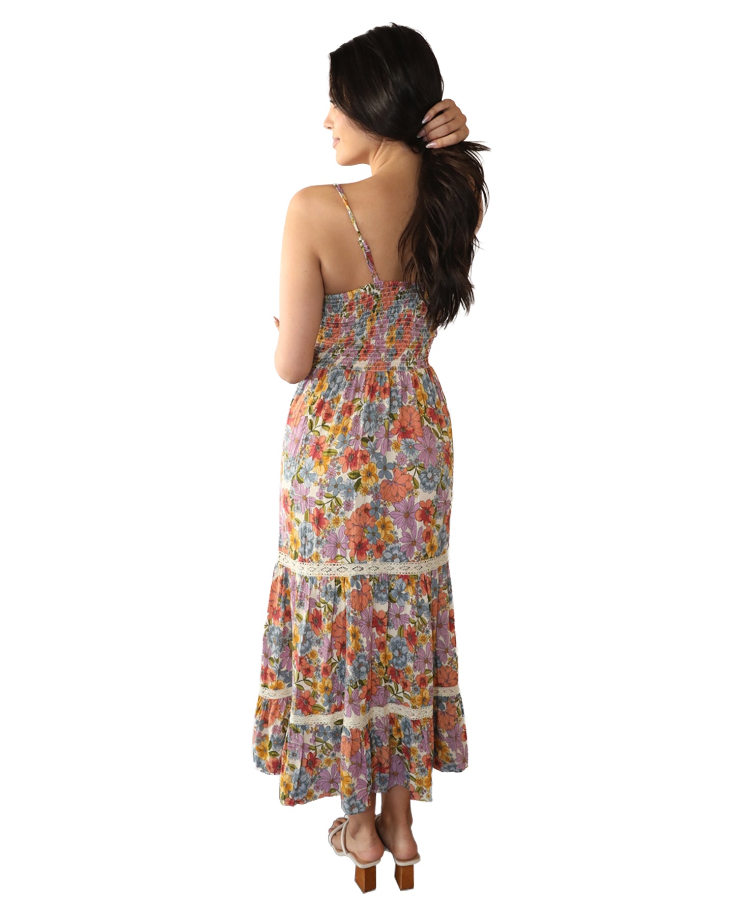 Women's Twist Front Floral Maxi Dress - F4F48-A855-Ivory