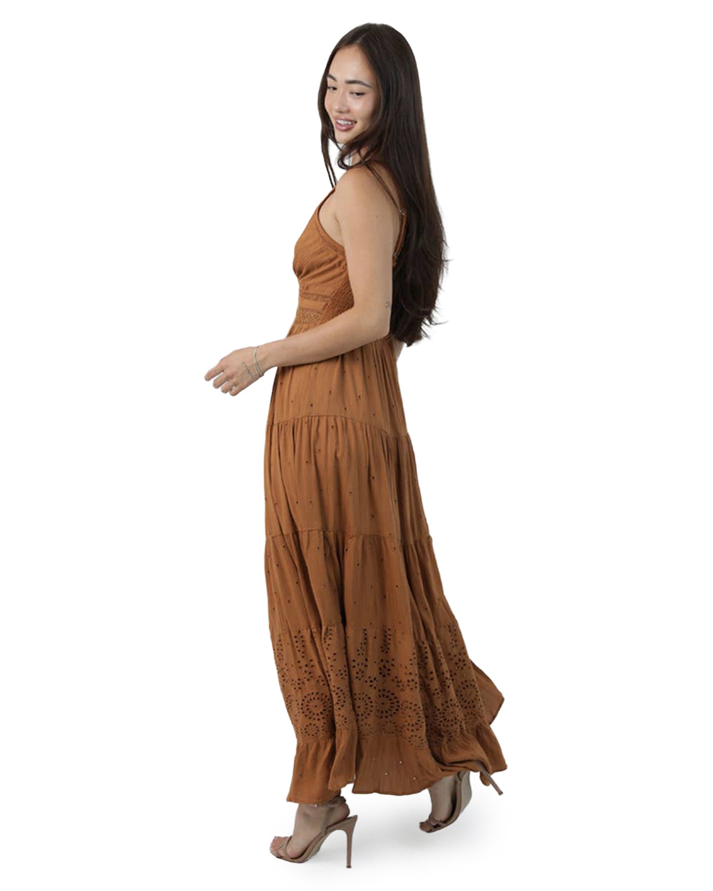 Women's V-Neck Maxi Dress - C4D14-Em47-Desert