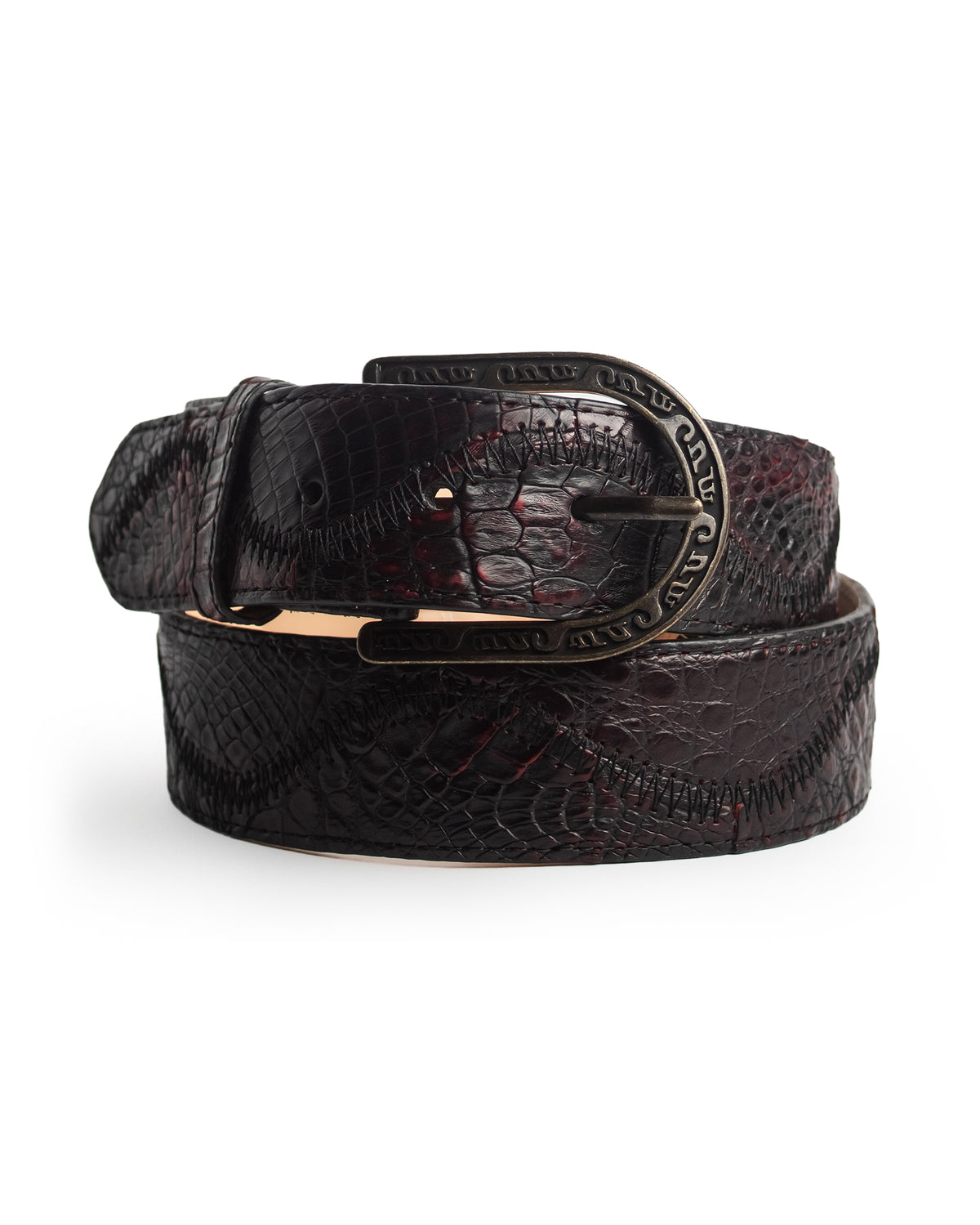 Mn Black Cherry Niloticus Embroidery & Patchwork Waves Belt - Cb305