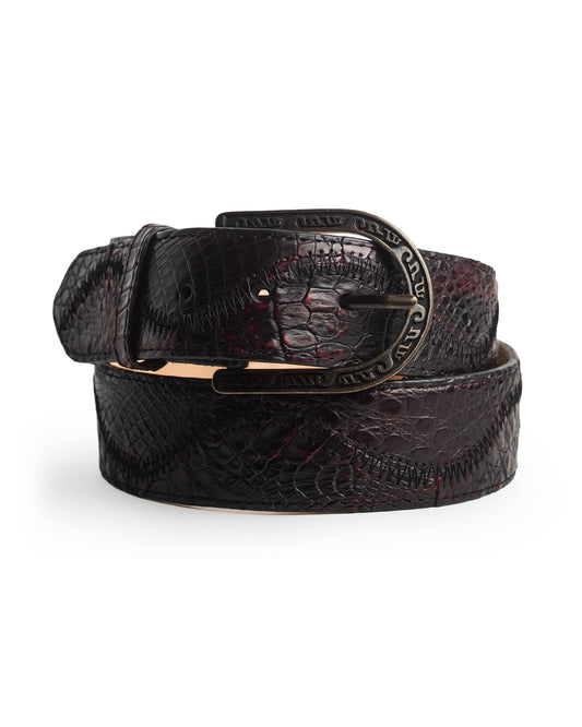 Mn Black Cherry Niloticus Embroidery & Patchwork Waves Belt - Cb305