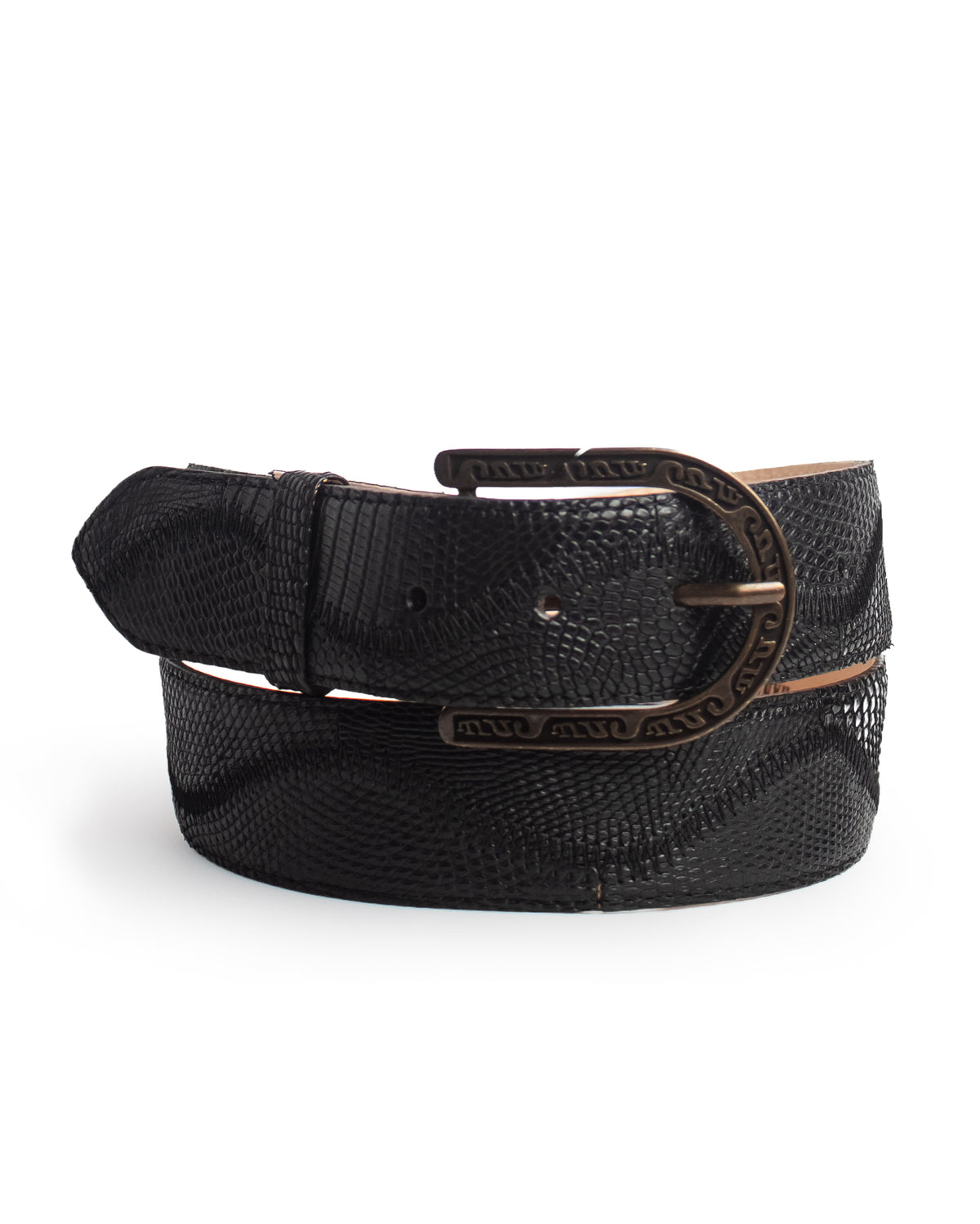 Men's Black Lizard Embroidery & Patchwork Waves Belt - Cb307 by Corral from Skip’s Western Outfitters | COR-CB307-34