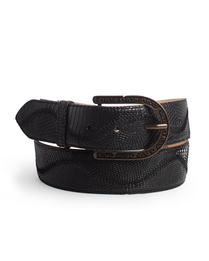 Men's Black Lizard Embroidery & Patchwork Waves Belt - Cb307 by Corral from Skip’s Western Outfitters | COR-CB307-34