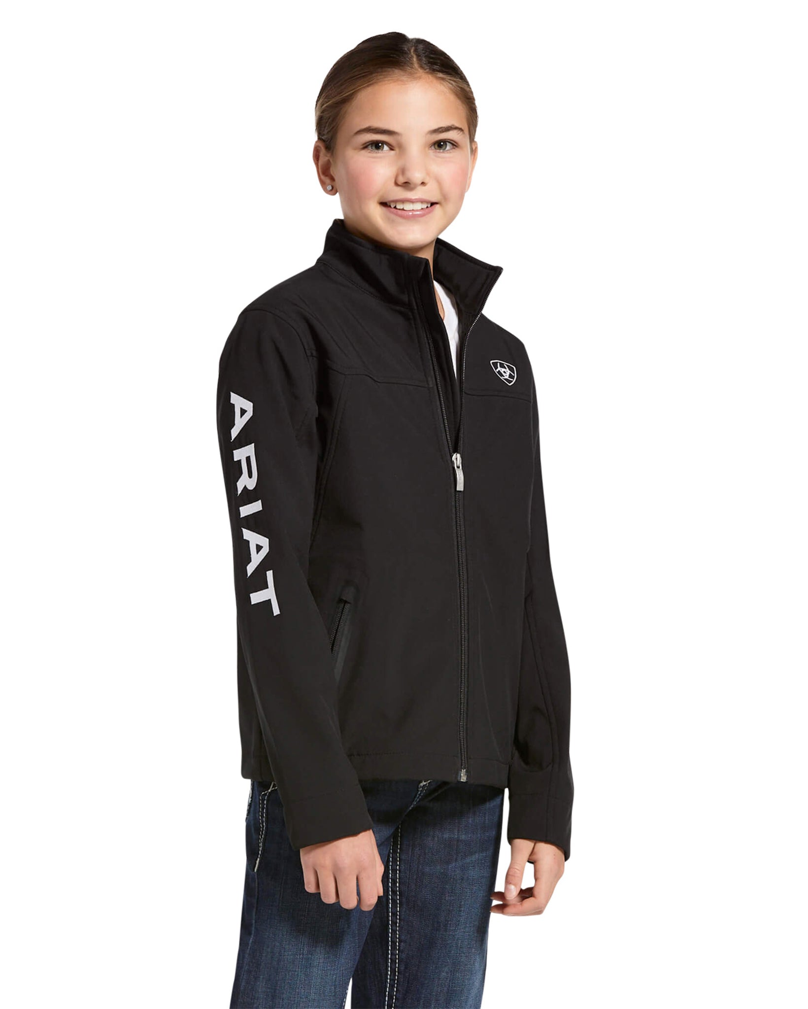 Youth New Team Softshell Jacket - 10028657 by Ariat from Skip’s Western Outfitters | ARI-10028657-XS-BLACK