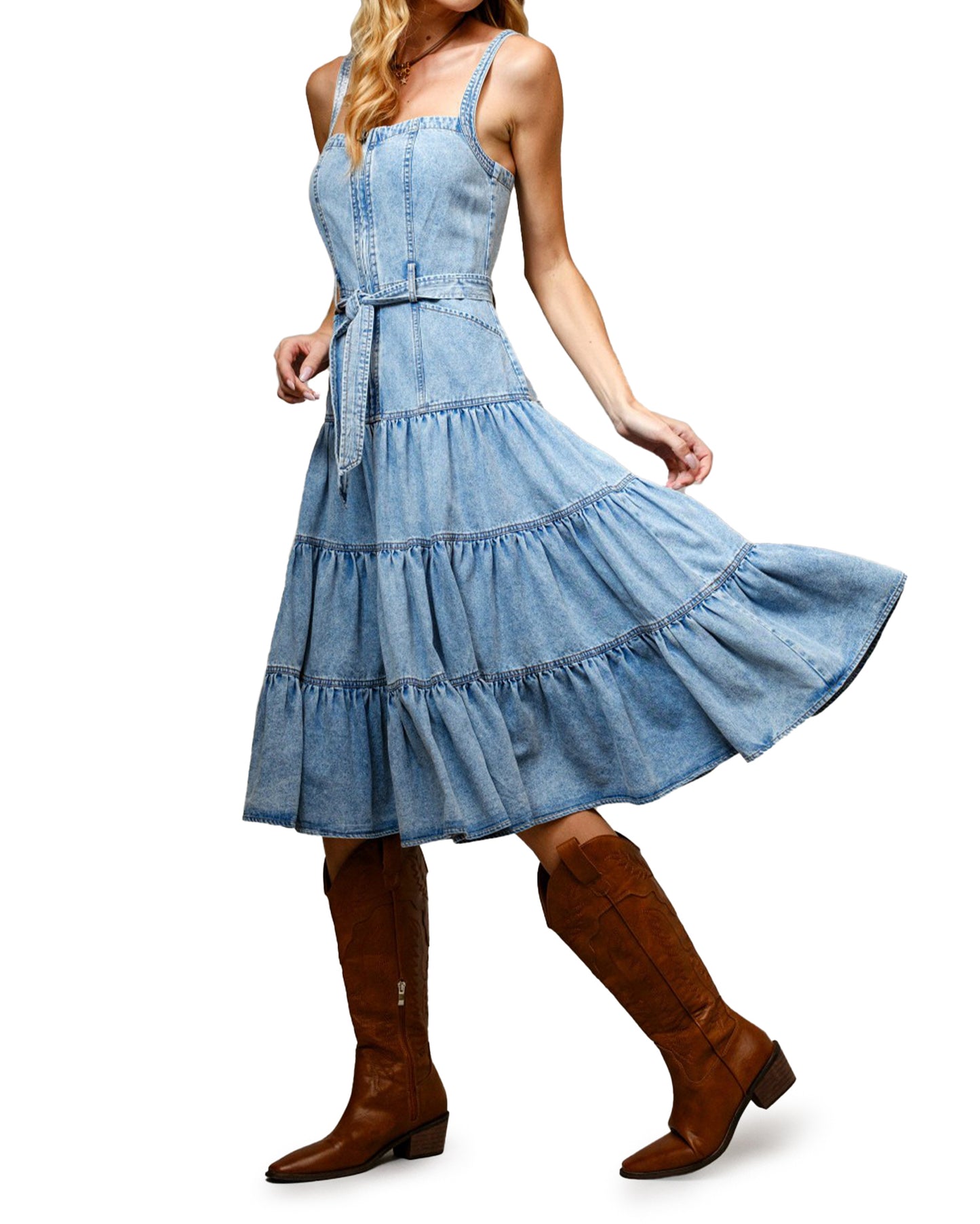 Women's Tiered Denim Midi Dress