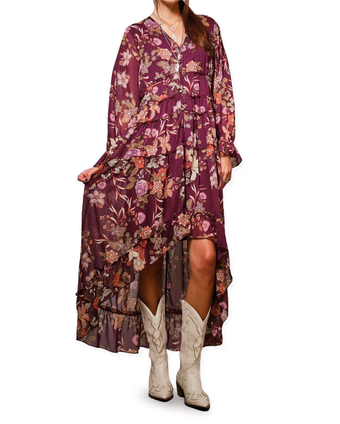 Women's Metallic Floral Chiffon Dress