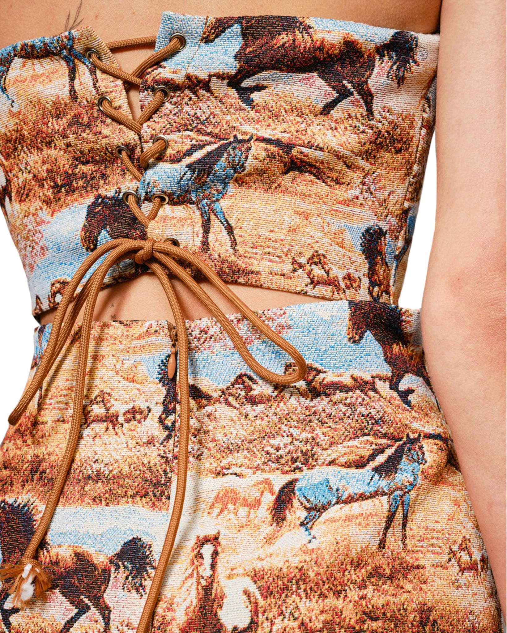 Women's Horse Lace Up Tube Mini Dress | Blue B | Apparel at Skip's L / BROWN MULTI Women's Horse Lace Up Tube Mini Dress | Blue B | Apparel at Skip's L / BROWN MULTI