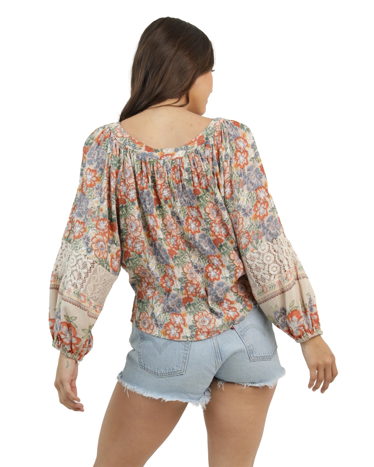 Women's Tie Front Long Sleeve Blouse - H2643-Fq54-Sand