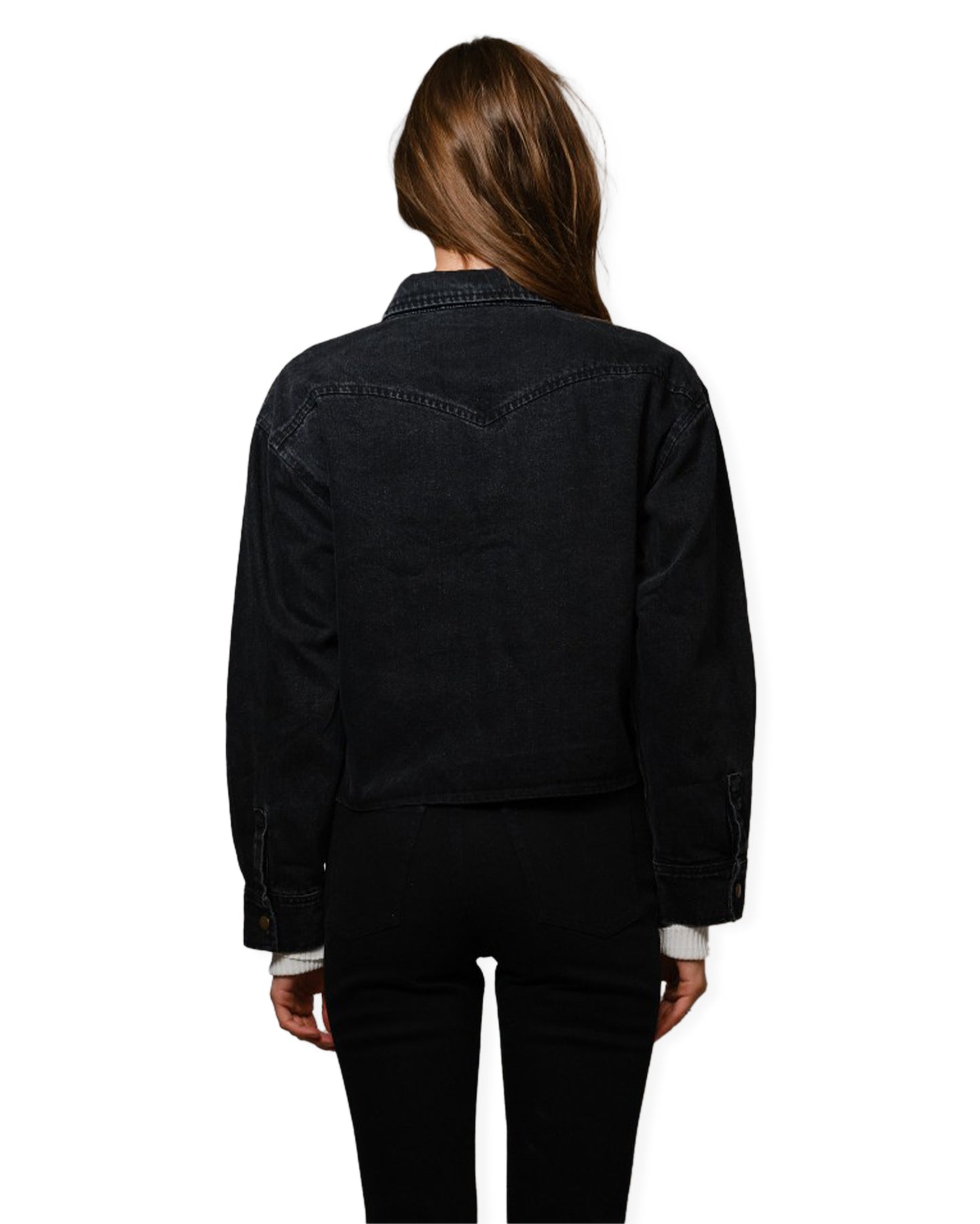 Women's Horse Embroidered Cropped Denim Jacket