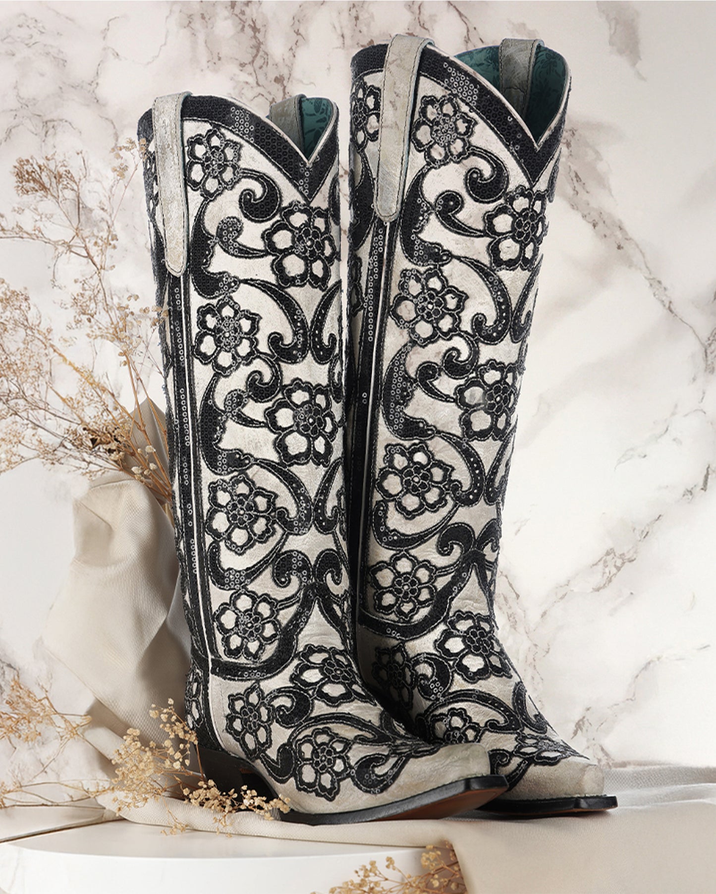 Women's Floral Sequin Tall Top Western Boots