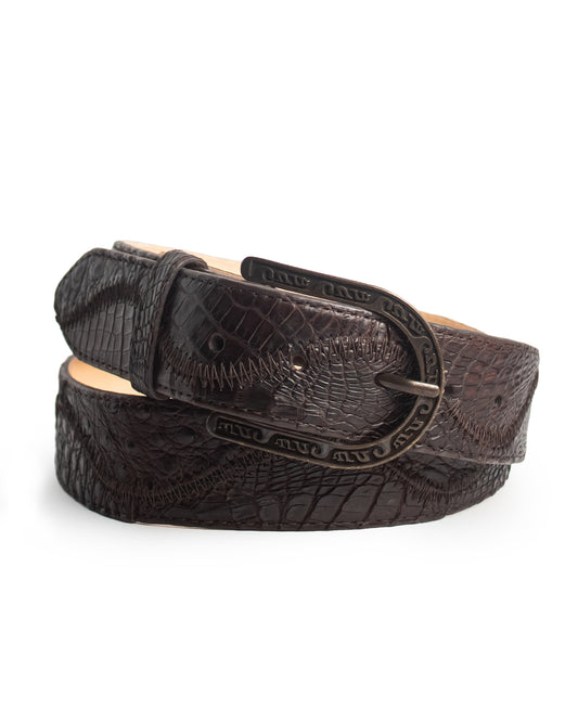 Mn Chocolate Caiman Embroidery & Patchwork Waves Belt - Cb301