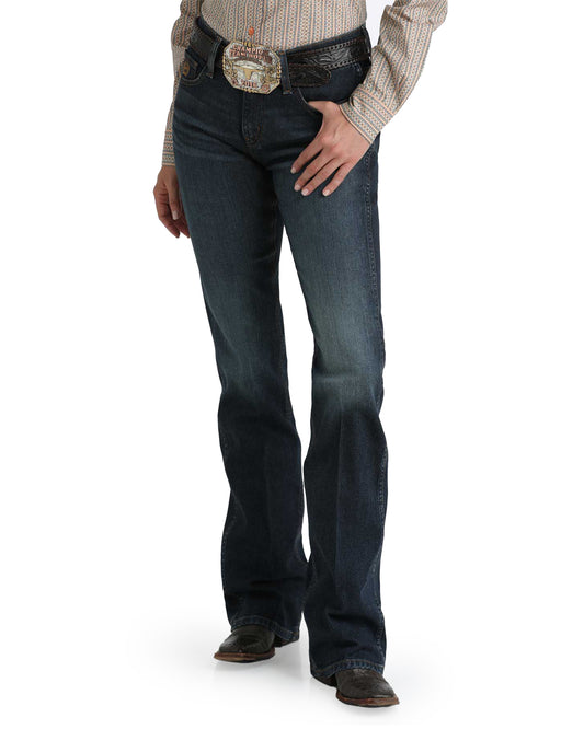 Women's Classic Mid Rise Boot Stretch Slim Fit Boot Cut Jeans - MJ84654071