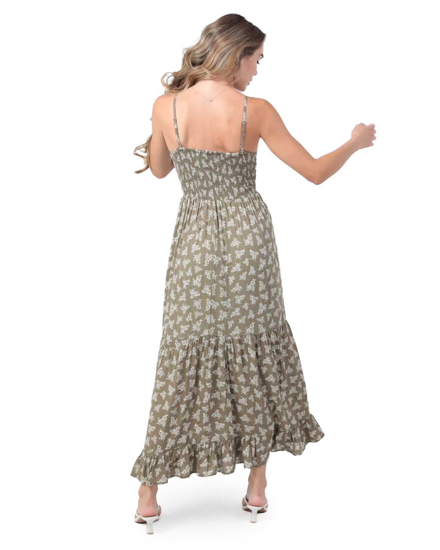 Women's Twist Front Floral Maxi Dress - F4F50-Wb14-Green