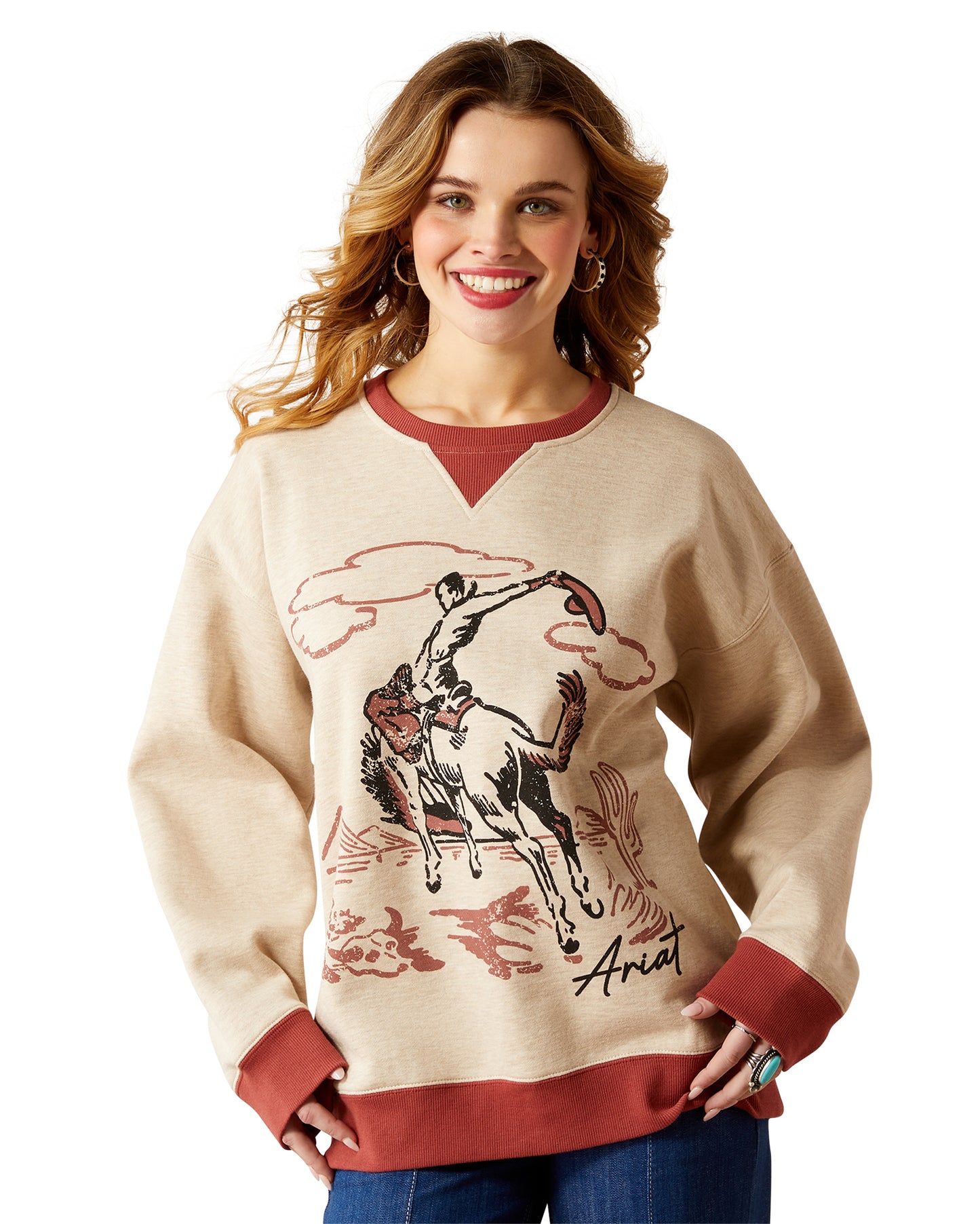 Women's Roughstock Oversized Crew Sweatshirt by Ariat from Skip’s Western Outfitters | ARI-10053885-XS-TAN