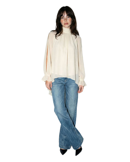 Women's Chiffon Cold-Shoulder High-Low Blouse - 13655Srl-Cream
