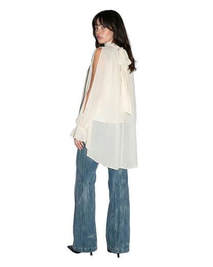 Women's Chiffon Cold-Shoulder High-Low Blouse - 13655Srl-Cream