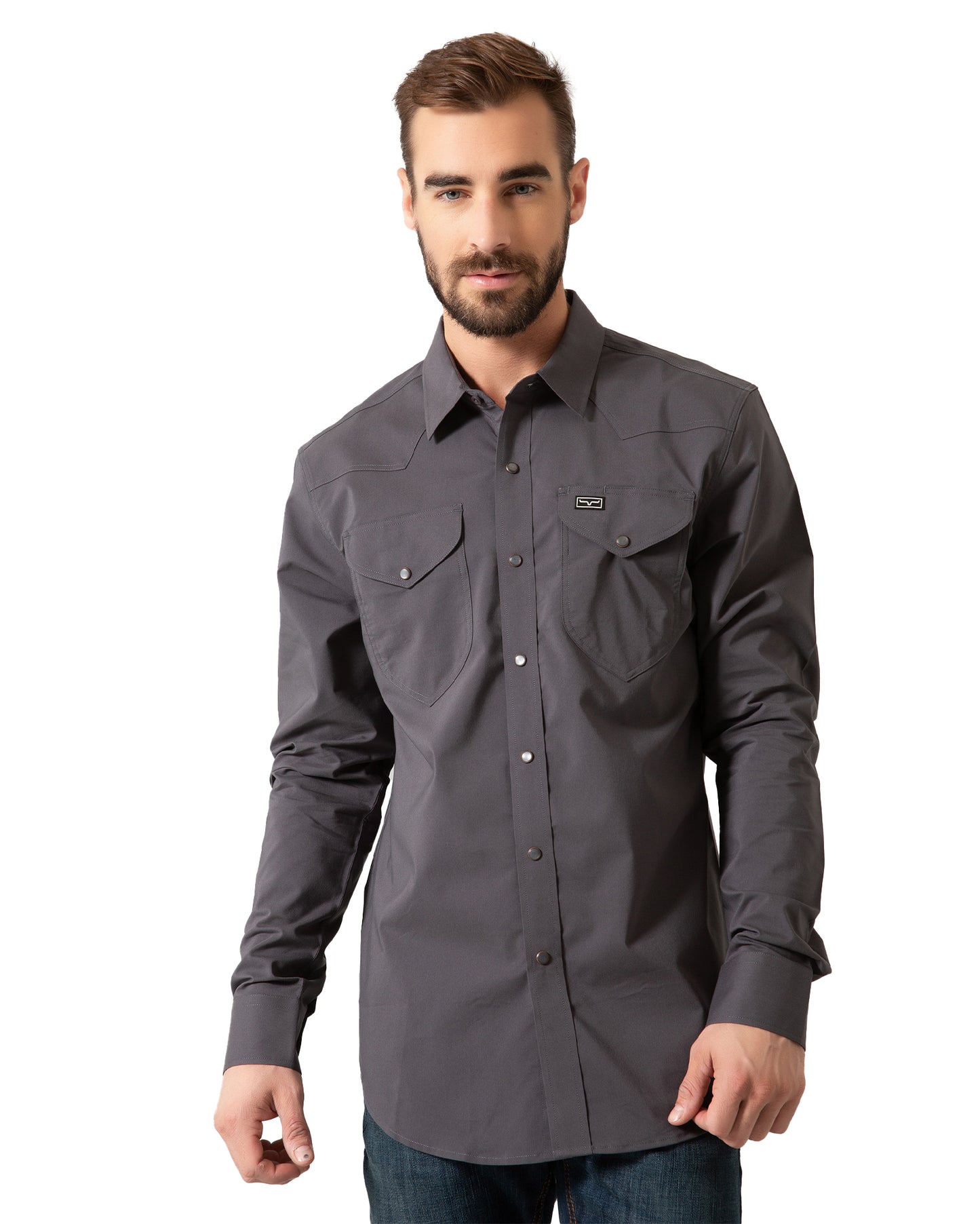 Kimes Ranch Men's Blackout Dress Long Sleeve Shirt in Charcoal at Skip's Western Outfitters