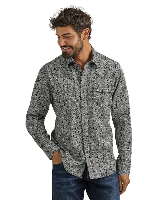 Men's Retro Premium Modern Fit Shirt by Wrangler from Skip’s Western Outfitters | WRA-112352878-S-NAVY