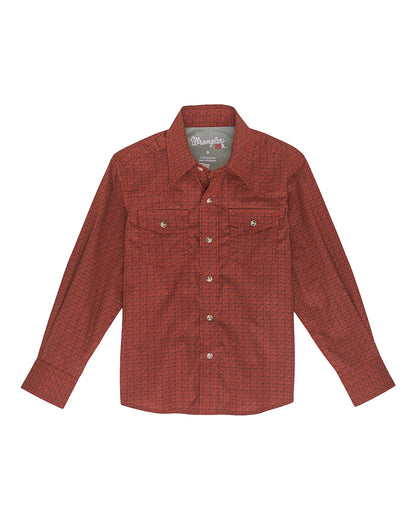 Boys' 20X Comp Advanced Comfort Western Snap Print Shirt by Wrangler from Skip’s Western Outfitters | WRA-112352266-XXS-ORANGE