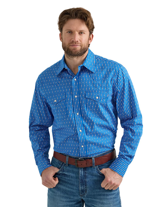 Men's 20X Competition Advanced Comfort Long Sleeve Two Pocket Western Snap Shirt by Wrangler from Skip’s Western Outfitters | WRA-112352213-S-BLUE