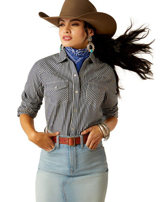 Women's Railroad Stripe Shirt by Ariat from Skip’s Western Outfitters | ARI-10052967-XS-INDIGO-STRIPE
