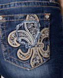 Women's Crystal Fleur De Lis Boot Cut Jeans