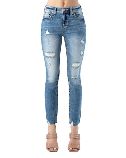 Women's High Rise Slim Straight Jeans by Miss Me from Skip’s Western Outfitters | MMJ-H3636ST73-25-34