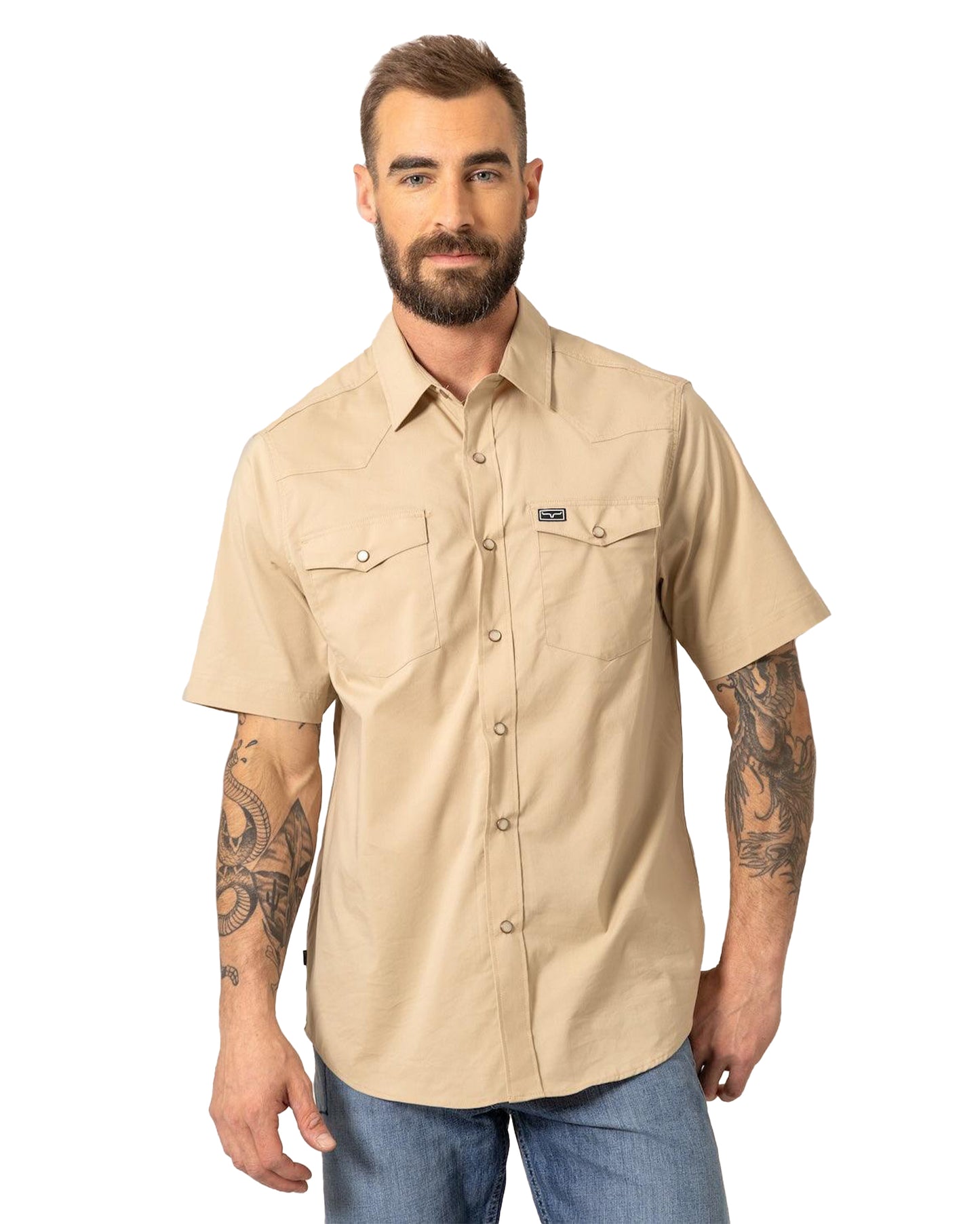 Kimes Ranch Men's Rio Dress Short Sleeve Shirt in Light Khaki at Skip's Western Outfitters