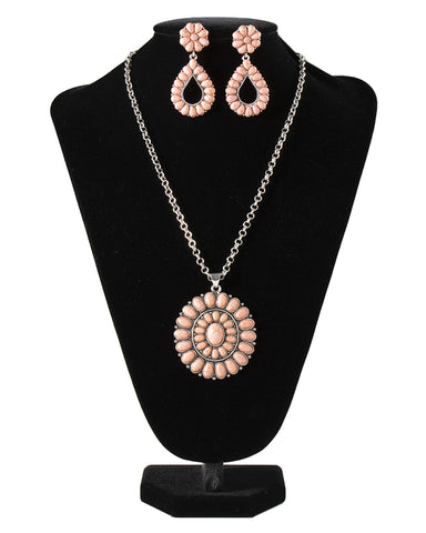 Women's Pink Stones Earrings & Necklace Set
