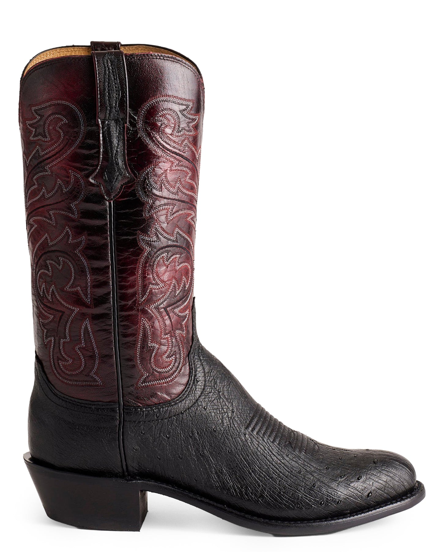 Mens Nathan Smooth Ostrich Boots - Black Cherry