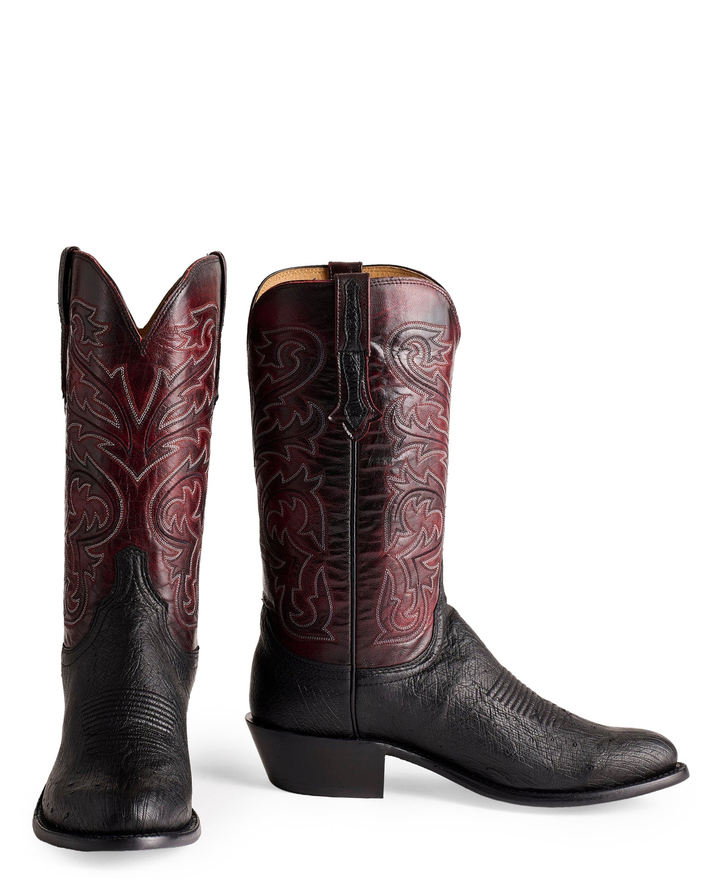 Mens Nathan Smooth Ostrich Boots - Black Cherry