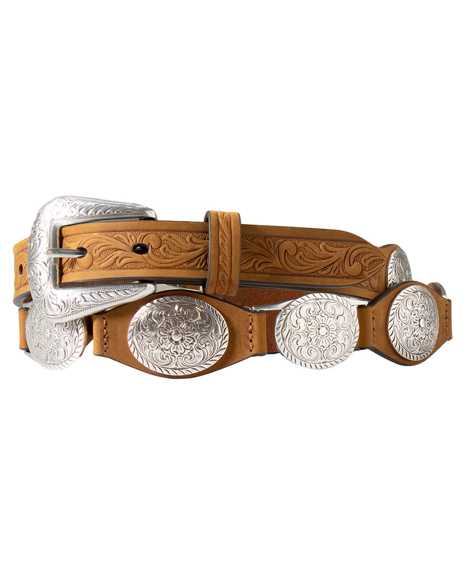 Women's Floral Engraved Tabs & Conchos Belt by Nocona from Skip’s Western Outfitters | MFW-N320005802-S