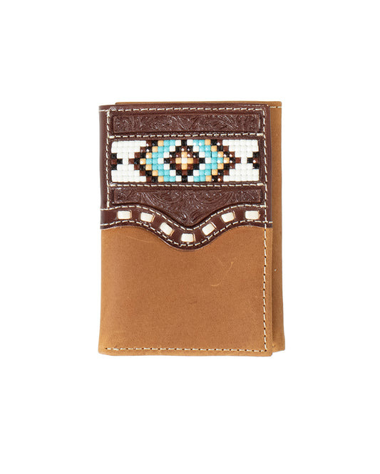 Beaded Inlay Trifold Wallet