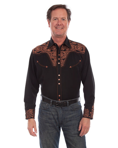 Men's Floral Embroidered Western Shirt by Scully from Skip’s Western Outfitters | SCU-P-634-BLK-S-BLACK