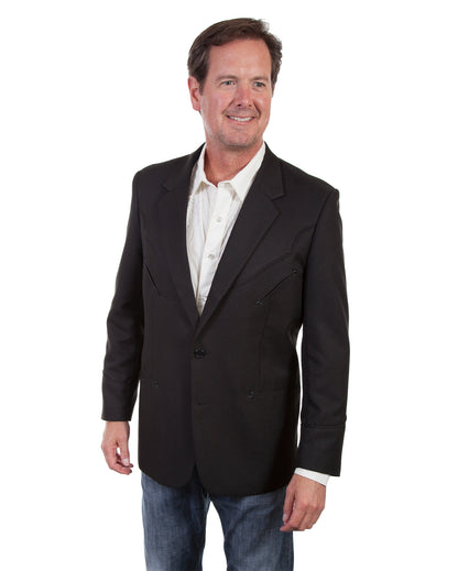 Men's Solid Blazer with Tonal Piping by Scully from Skip’s Western Outfitters | SCU-P-656SL-BLK-40L-BLACK