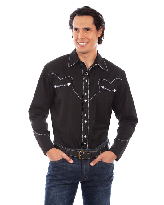 Men's Solid Western Shirt by Scully from Skip’s Western Outfitters | SCU-P-726-BLK-S-BLACK