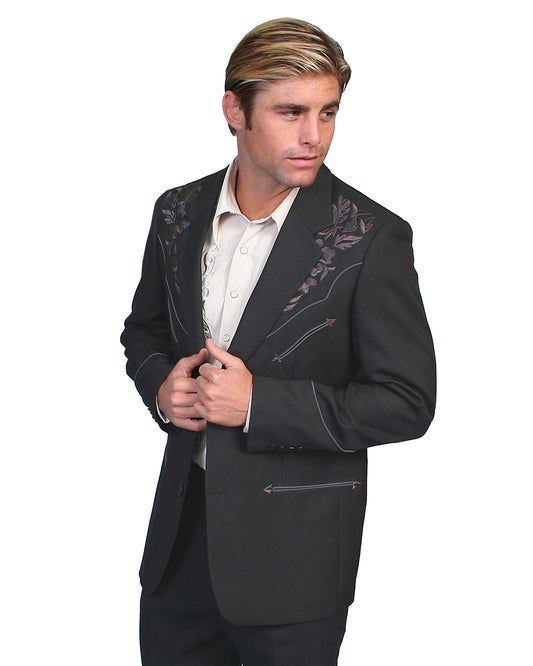 Men's Floral Tonal Western Blazer by Scully from Skip’s Western Outfitters | SCU-P-733L-CHA-40L-CHARCOAL