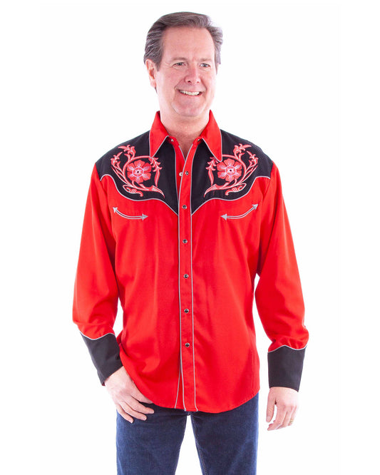 Men's Floral Embroidered Western Shirt by Scully from Skip’s Western Outfitters | SCU-P-789-RED-3X-RED