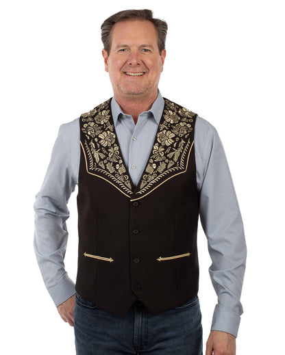 Floral Tooled Emb. Vest - P-839-Bgd by Scully from Skip’s Western Outfitters | SCU-P-839-BGD-36-BLACK-GOLD