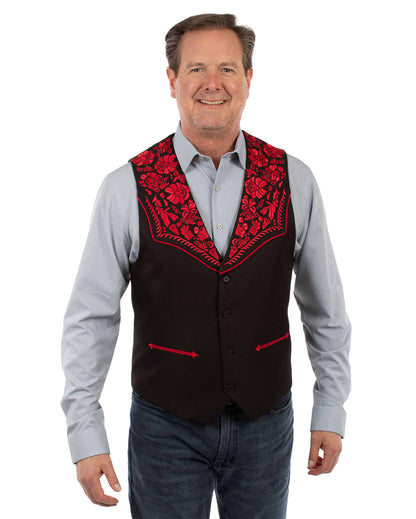 Floral Tooled Emb. Vest - P-839-Blr by Scully from Skip’s Western Outfitters | SCU-P-839-BLR-36-BLACK-RED