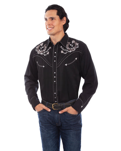 Men's Horseshoe Rose Western Shirt by Scully from Skip’s Western Outfitters | SCU-P-910-BLK-S-BLACK