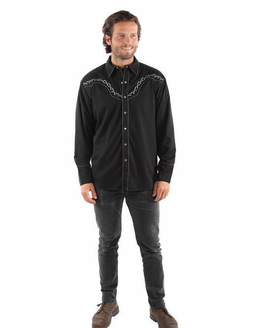 Men's Justice Embroidered Shirt by Scully from Skip’s Western Outfitters | SCU-P-919-BLK-S-BLACK