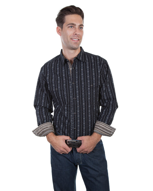 Men's Skull Stripe Shirt by Scully from Skip’s Western Outfitters | SCU-PS-093-BLK-S-BLK