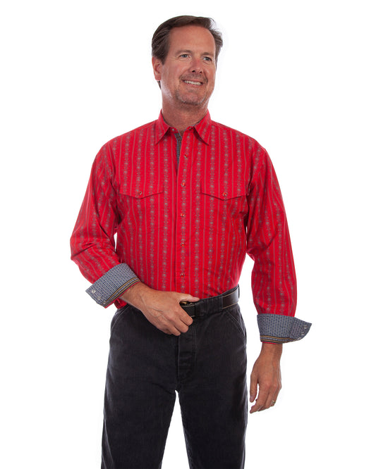 Men's Skull Stripe Shirt by Scully from Skip’s Western Outfitters | SCU-PS-093-RED-S-RED