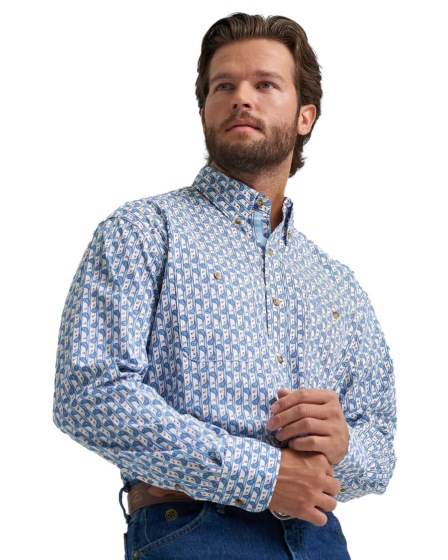 Men's George Strait Collection Two Pocket Long Sleeve Shirt by Wrangler from Skip’s Western Outfitters | WRA-112374583-S-REG