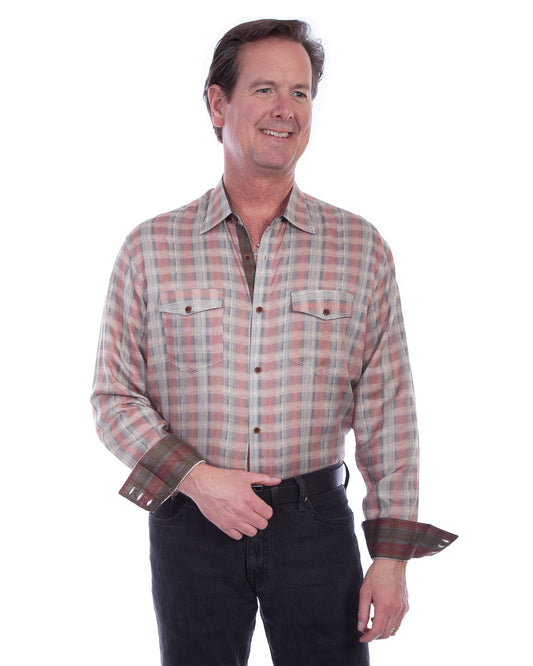 Men's Signature Plaid Shirt by Scully from Skip’s Western Outfitters | SCU-PS-266-CRL-S-CORAL