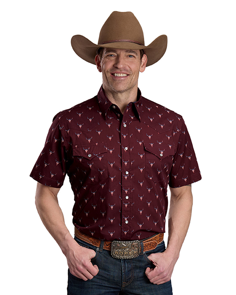 Men's Skull Print Western Snap Shirt - 03-002-0064-1303 Wi