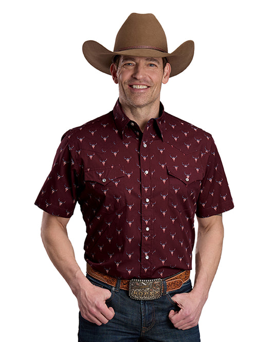 Men's Skull Print Western Snap Shirt - 03-002-0064-1303 Wi by Roper from Skip’s Western Outfitters | KAR-03-002-0064-1303-WI-S-WINE