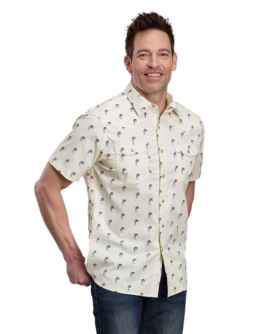 Men's Cactus Flag Snap Performance Western Shirt - 03-002-0124-1300 Wh by Roper from Skip’s Western Outfitters | KAR-03-002-0124-1300-WH-S-WHITE