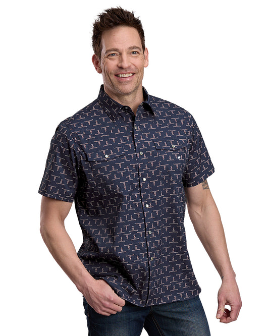 Men's Longhorn Print Snap Performance Western Shirt - 03-002-0124-1301 Bu by Roper from Skip’s Western Outfitters | KAR-03-002-0124-1301-BU-S-BLUE